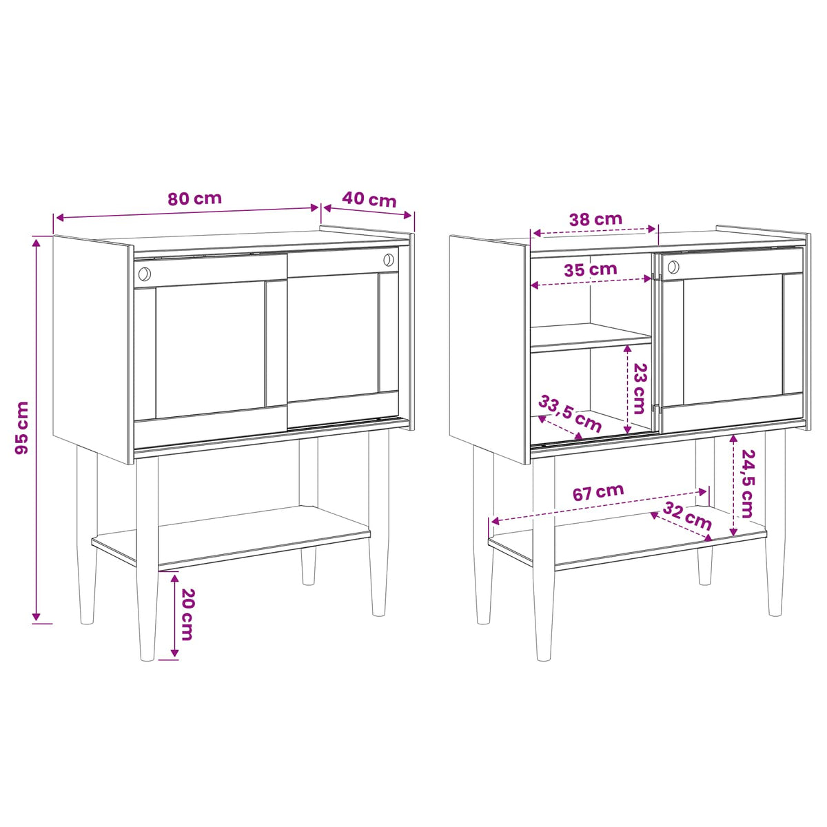 Wooden Console Table 80cm Wide With 2 Sliding Doors - Bilbao