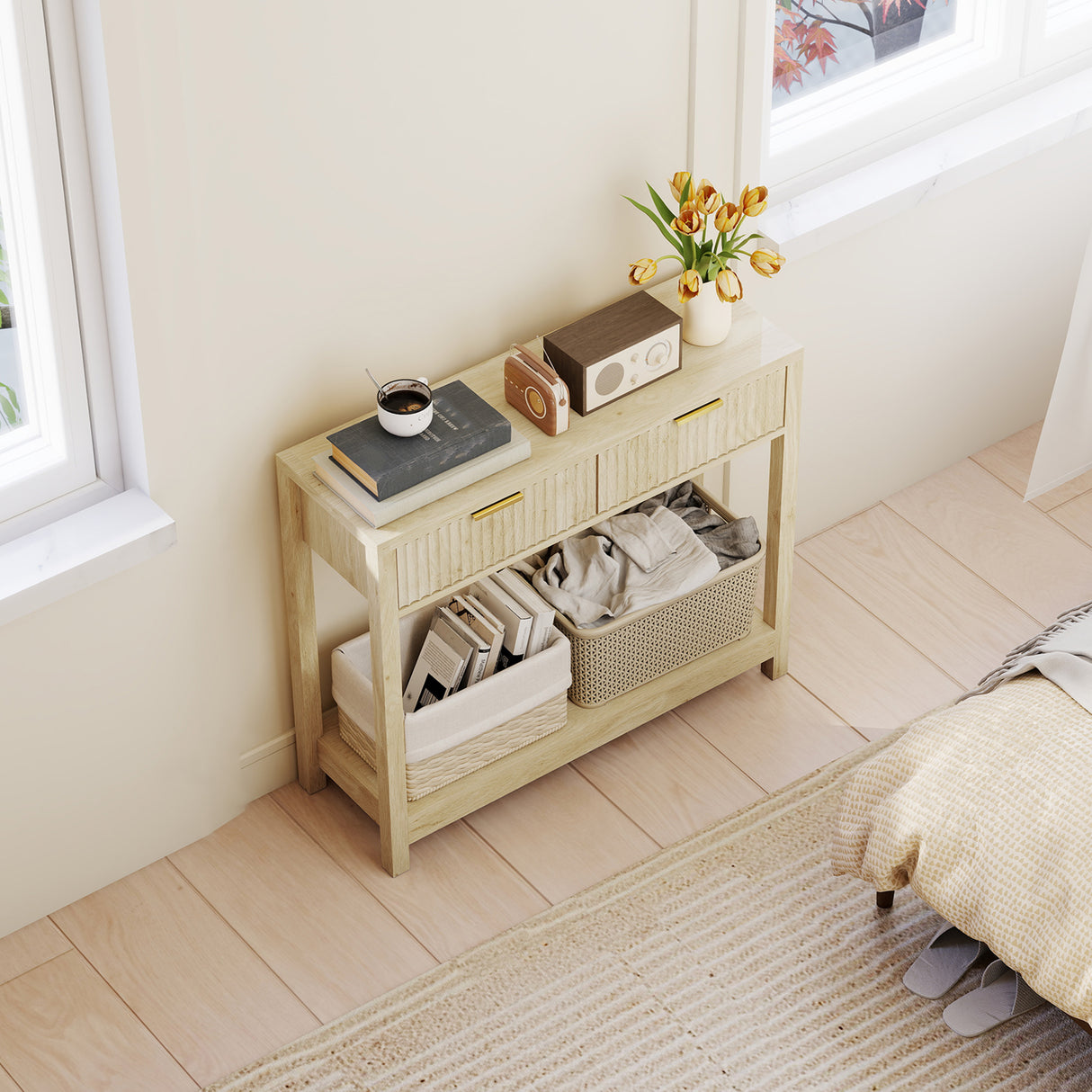 Wooden Console Table 90cm Wide With 2 Drawers - Velmora