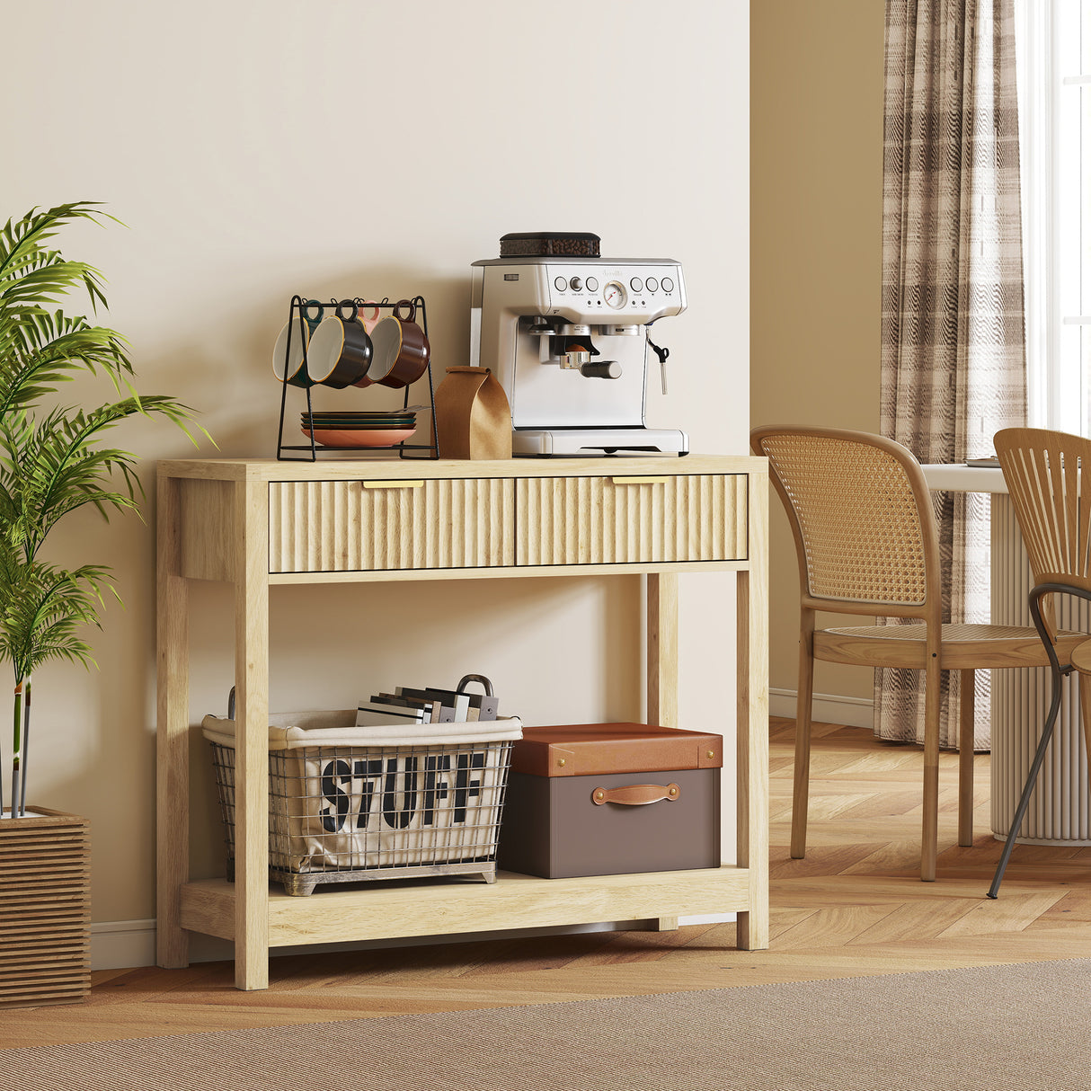 Wooden Console Table 90cm Wide With 2 Drawers - Velmora