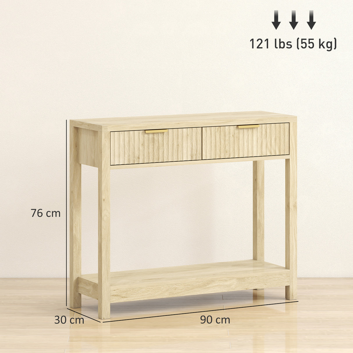 Wooden Console Table 90cm Wide With 2 Drawers - Velmora