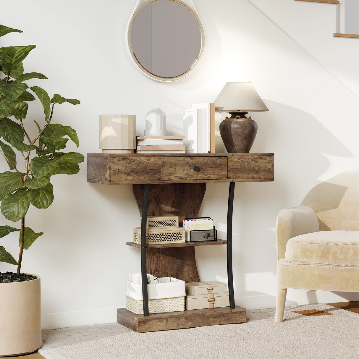 Wooden Console Table 91cm Wide With 1 Drawer - Velmora