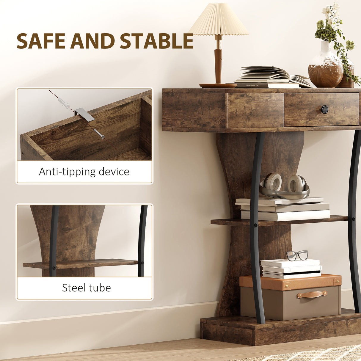 Wooden Console Table 91cm Wide With 1 Drawer - Velmora