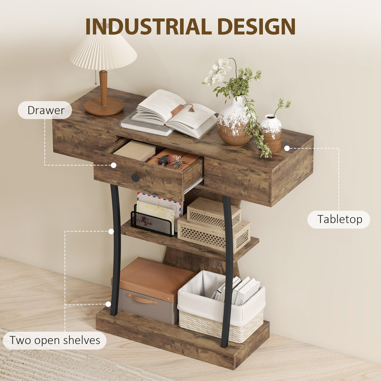 Wooden Console Table 91cm Wide With 1 Drawer - Velmora