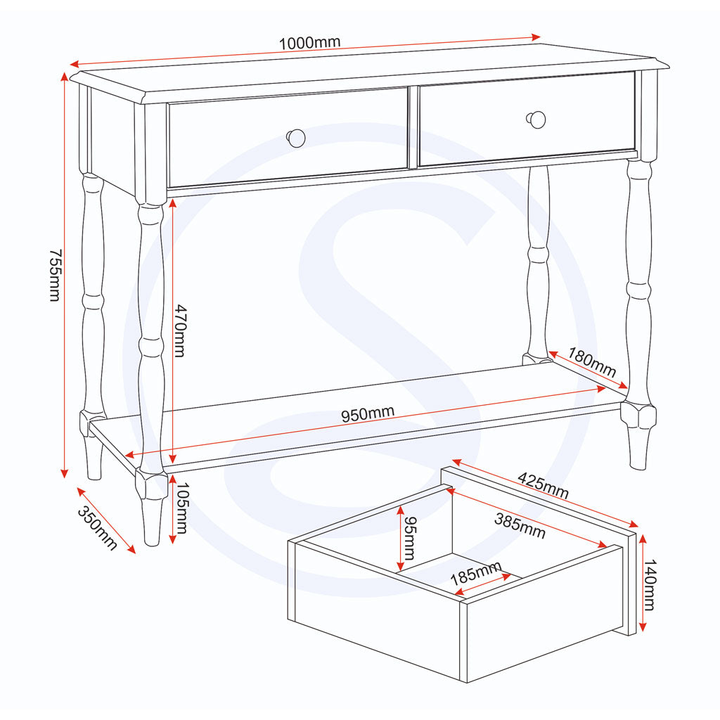 Wooden Console Table With 2 Drawers - Stratford