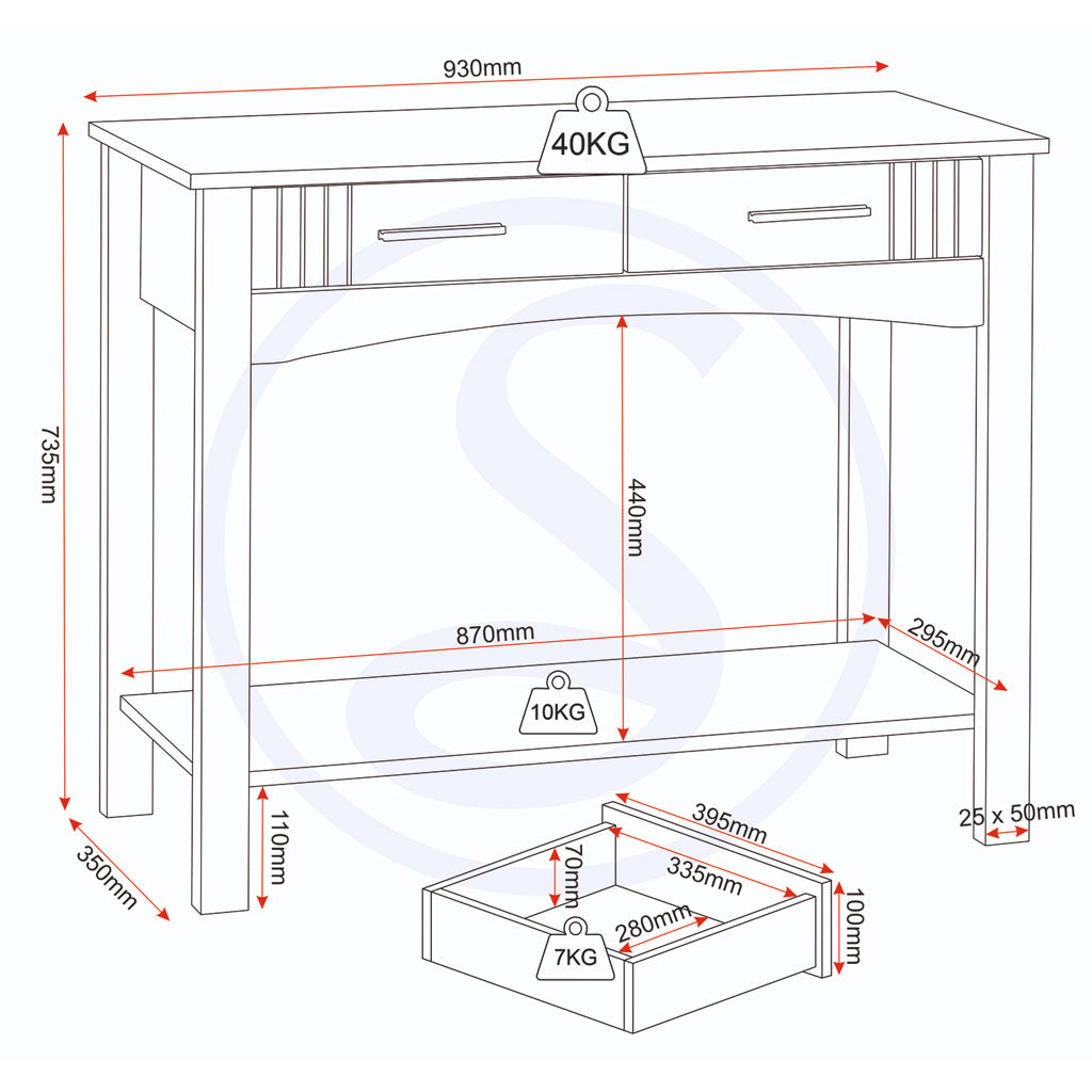 Wooden Console Table With 2 Drawers - Tessa