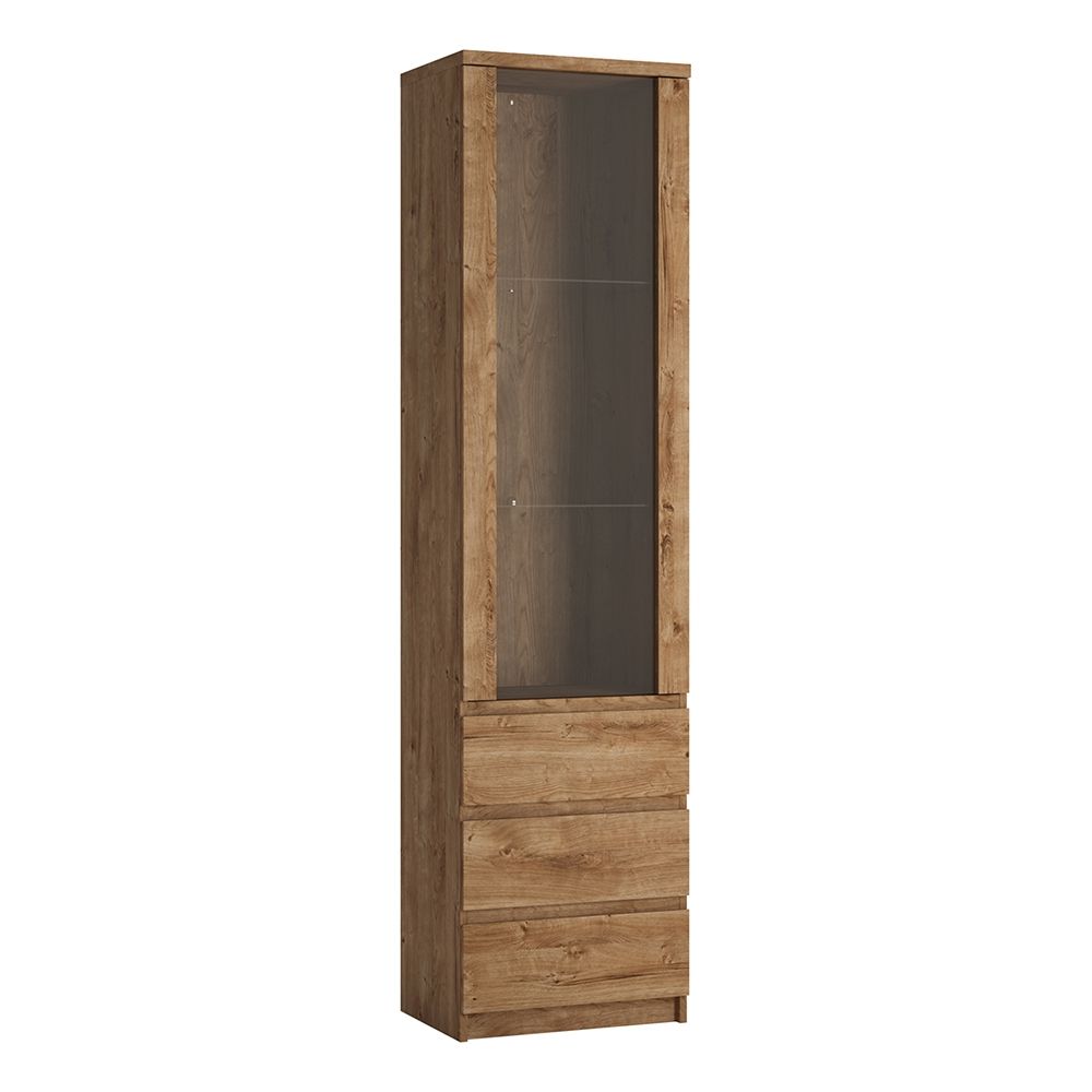 Wooden Cupboard Glazed Tall And Narrow With 1 Door And 3 Drawers - Fribo