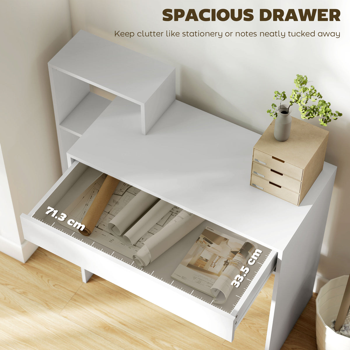 Wooden Desk 100cm Wide With 1 Drawer And 3 Shelves - Velmora