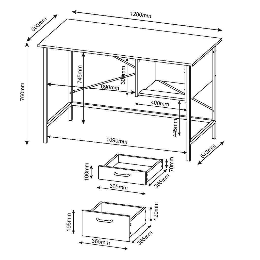 Wooden Desk for Home And Office With 2 Drawers - Loft