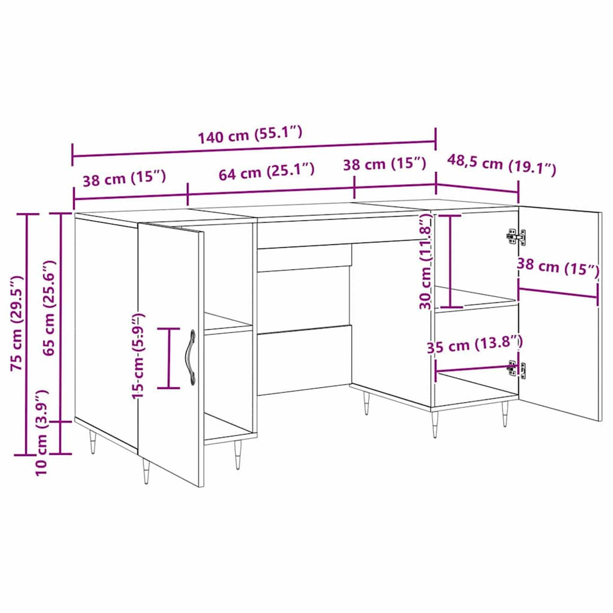 Wooden Desk for Home And Office With Gold Handles - Vantage Home