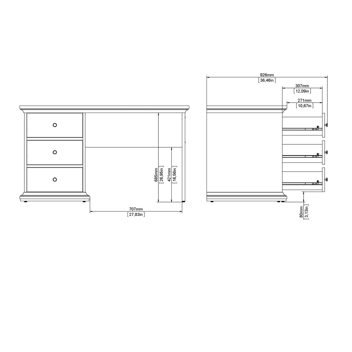 Wooden Desk for Home And Office With 3 Drawers - Paris