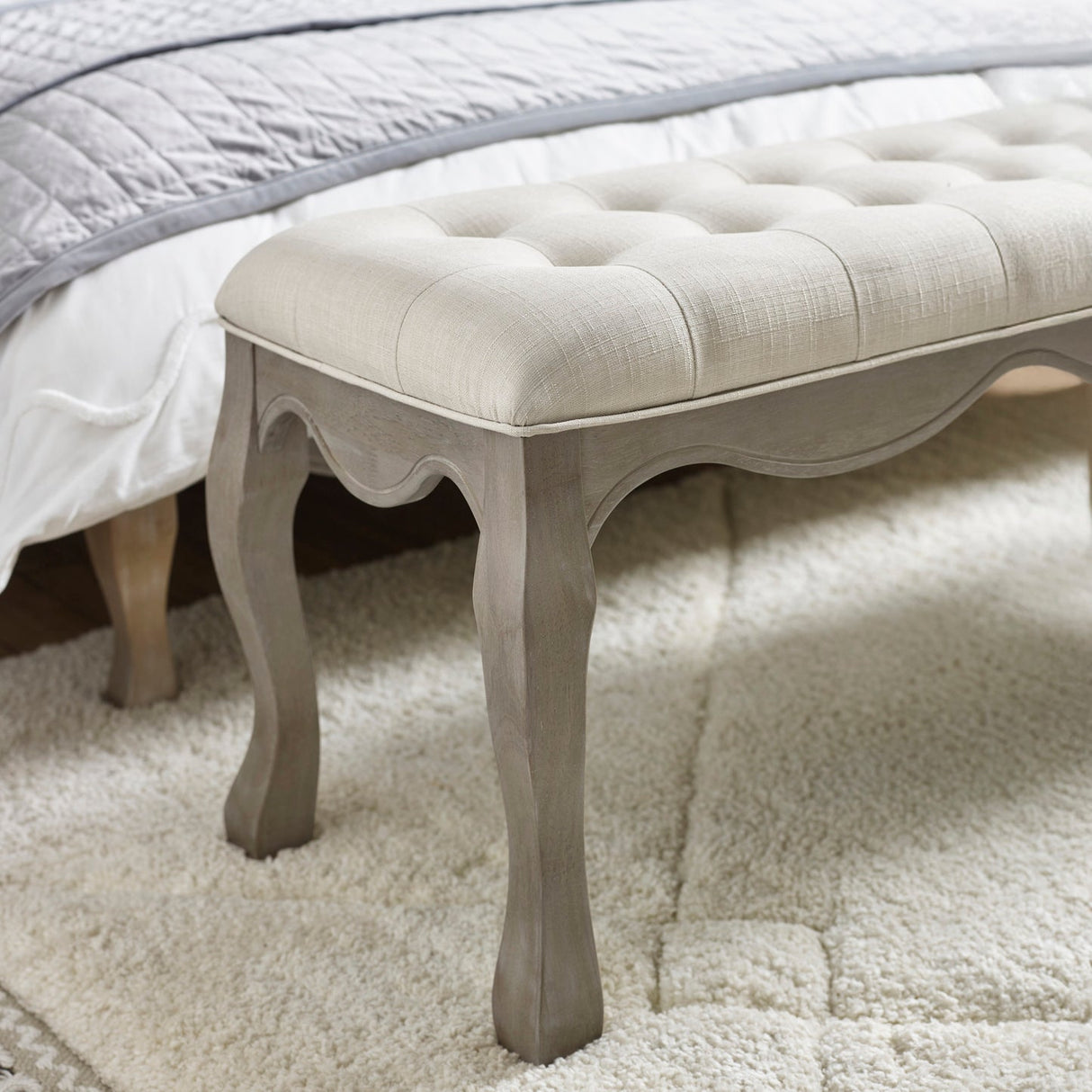 Wooden Dining Bench for 2 People With Fabric Seat - Camille
