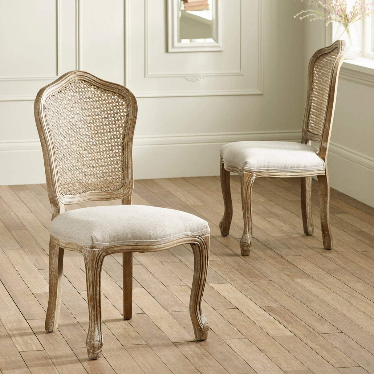 Wooden Dining Chairs in Set Of 2 With Rattan Back - Annika