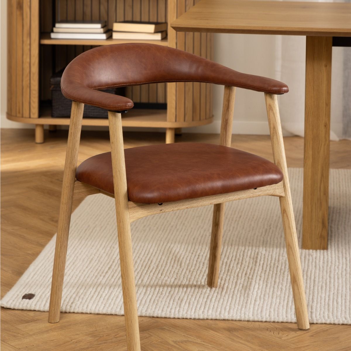 Wooden Dining Chairs in Set of 2 With Armrest And Faux Leather Seat - Addi