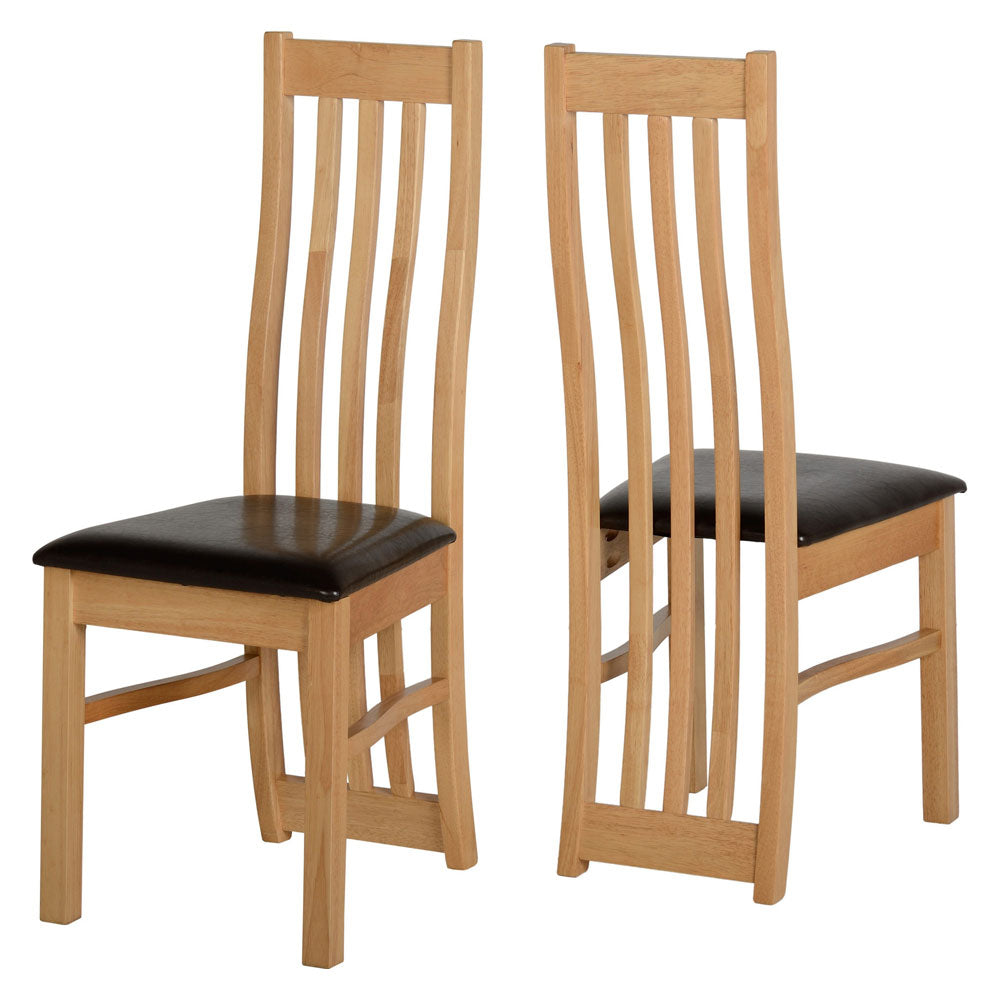 Wooden Dining Chairs With Brown Faux Leather Seat in Set Of 2 - Ainsley