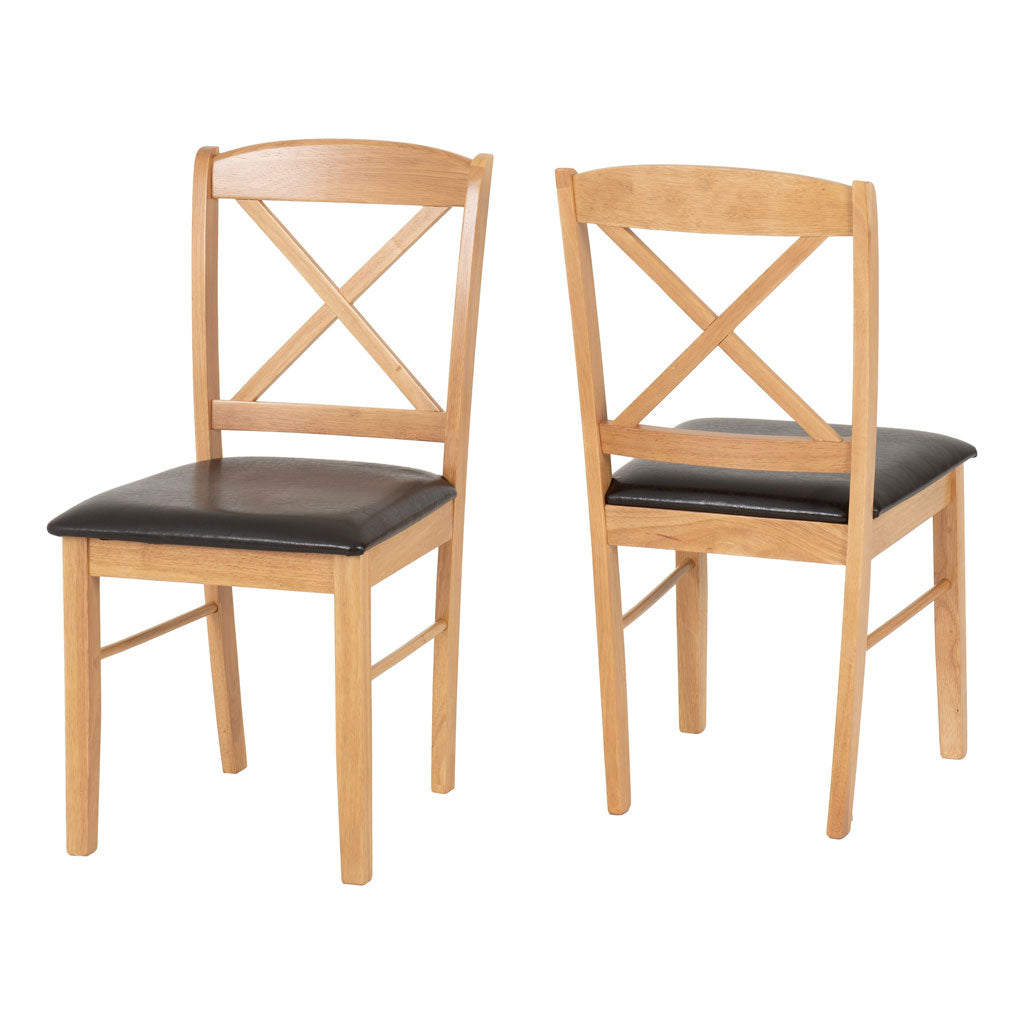 Wooden Dining Chairs With Faux Leather Seat in Set Of 2 - Mason