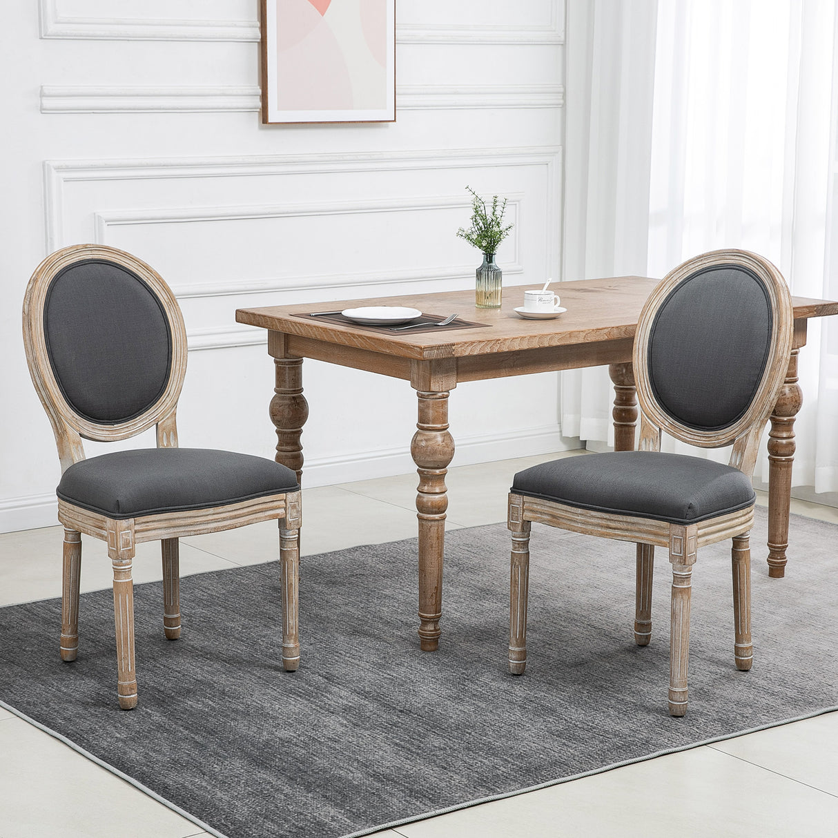 Wooden Dining Chairs With Polyester Fabric Seat in Set Of 2 - Velmora