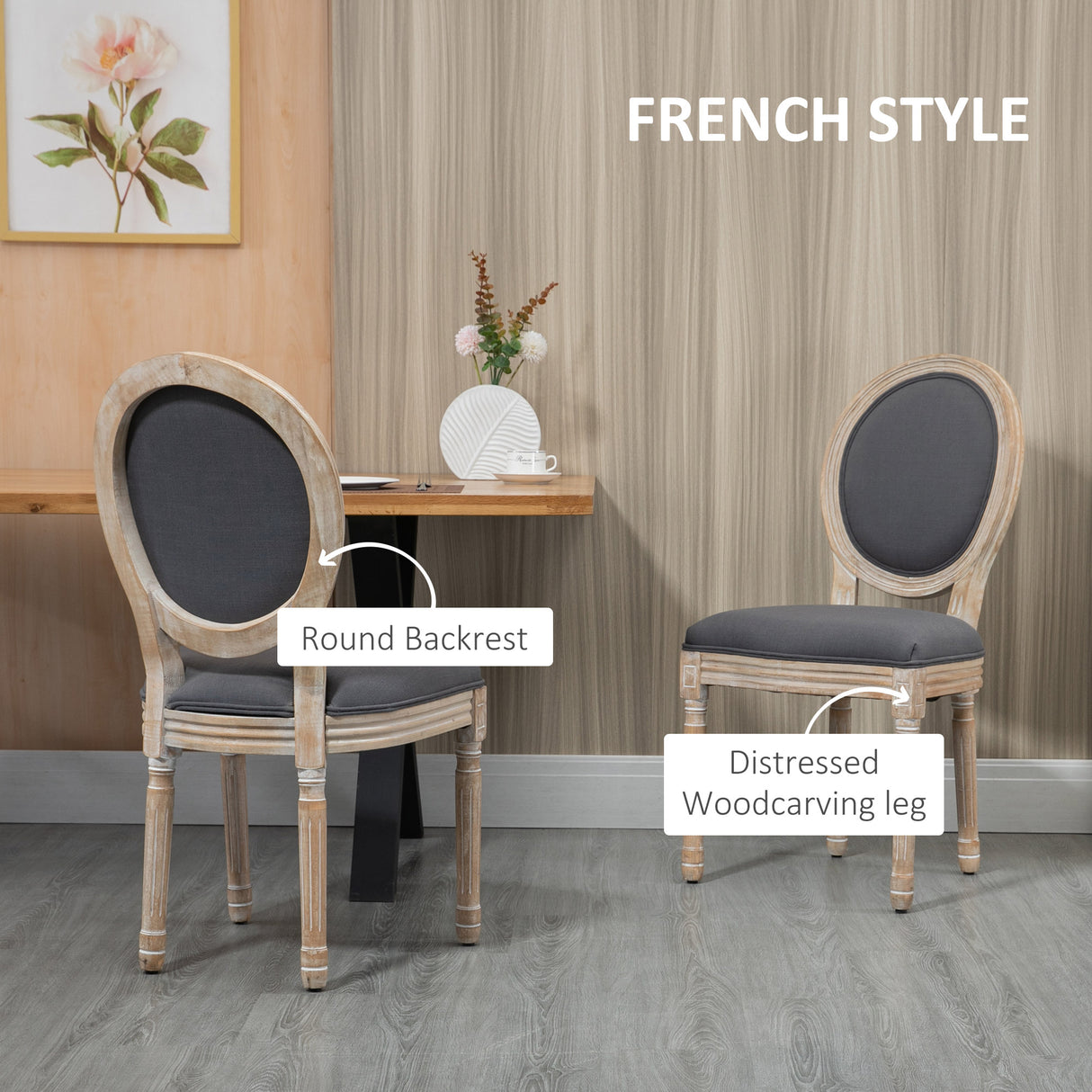 Wooden Dining Chairs With Polyester Fabric Seat in Set Of 2 - Velmora