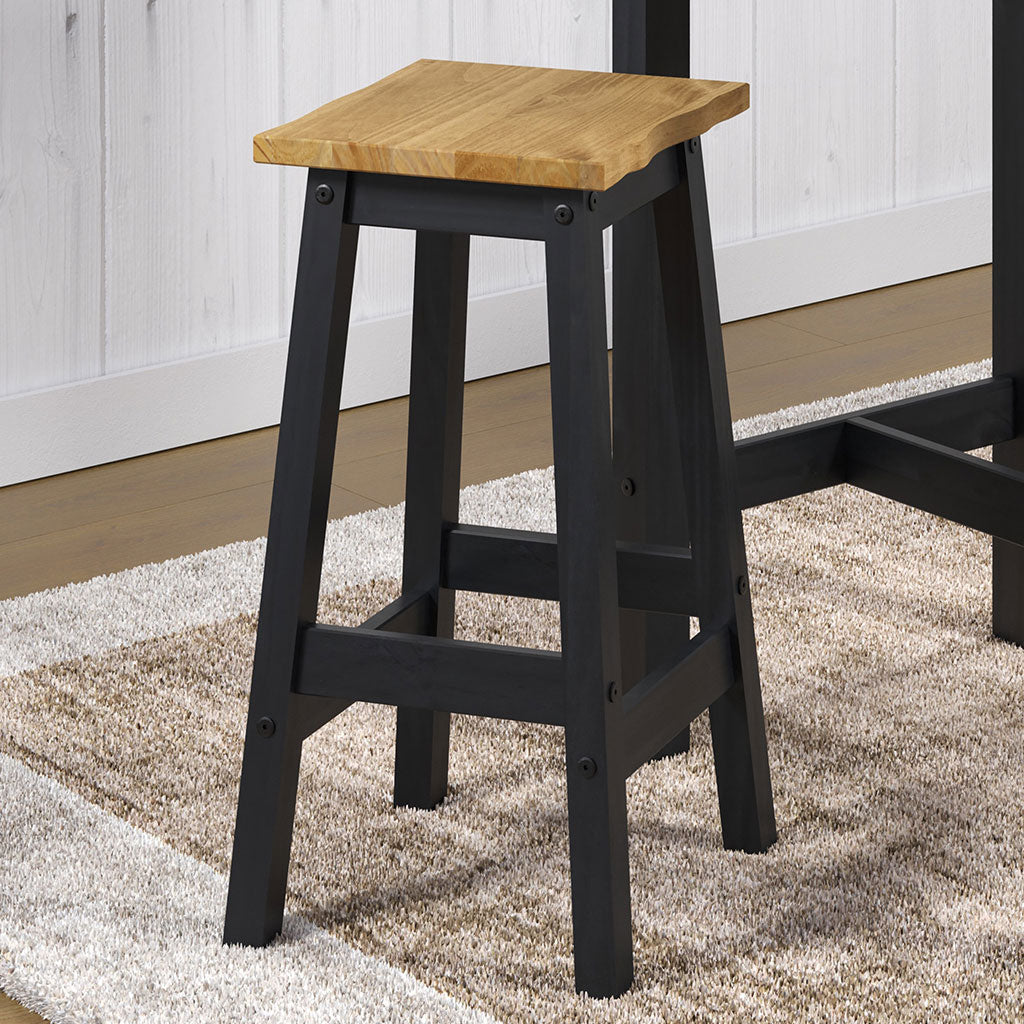 Wooden Dining Stool 33.5cm Curved Edged Square in Set Of 2 - Corona