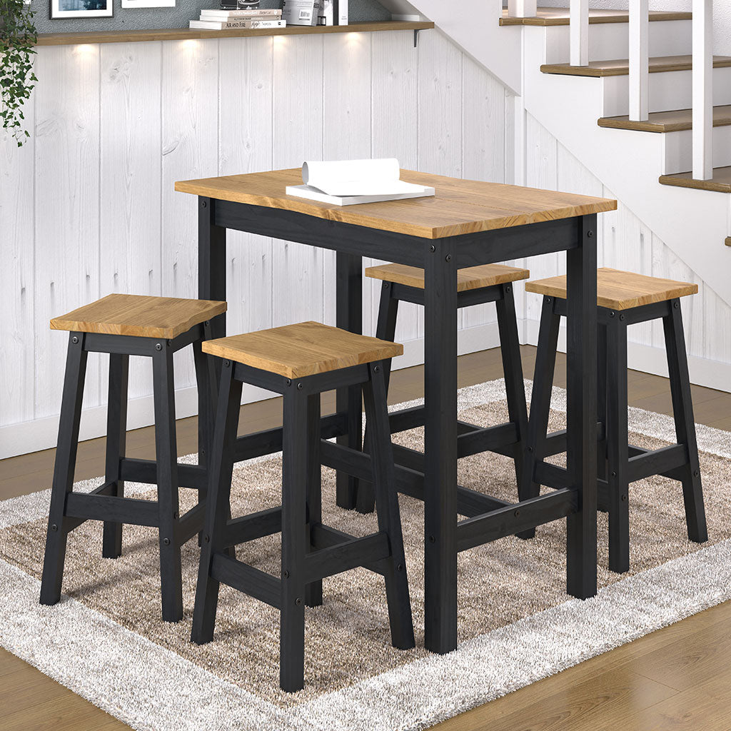 Wooden Dining Table 100cm Wide Curved Edged With 4 Dining Stools - Corona