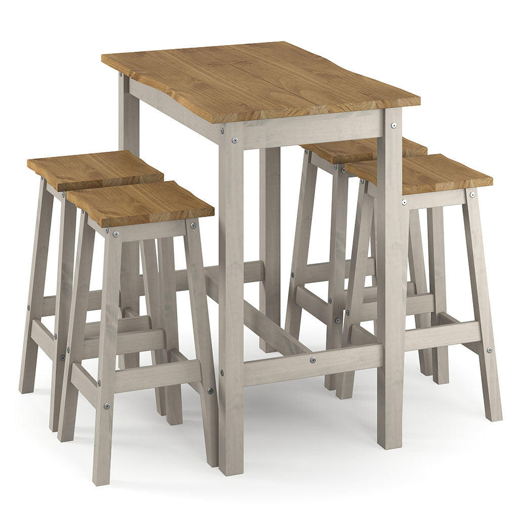 Wooden Dining Table 100cm Wide Curved Edged With 4 Dining Stools - Corona