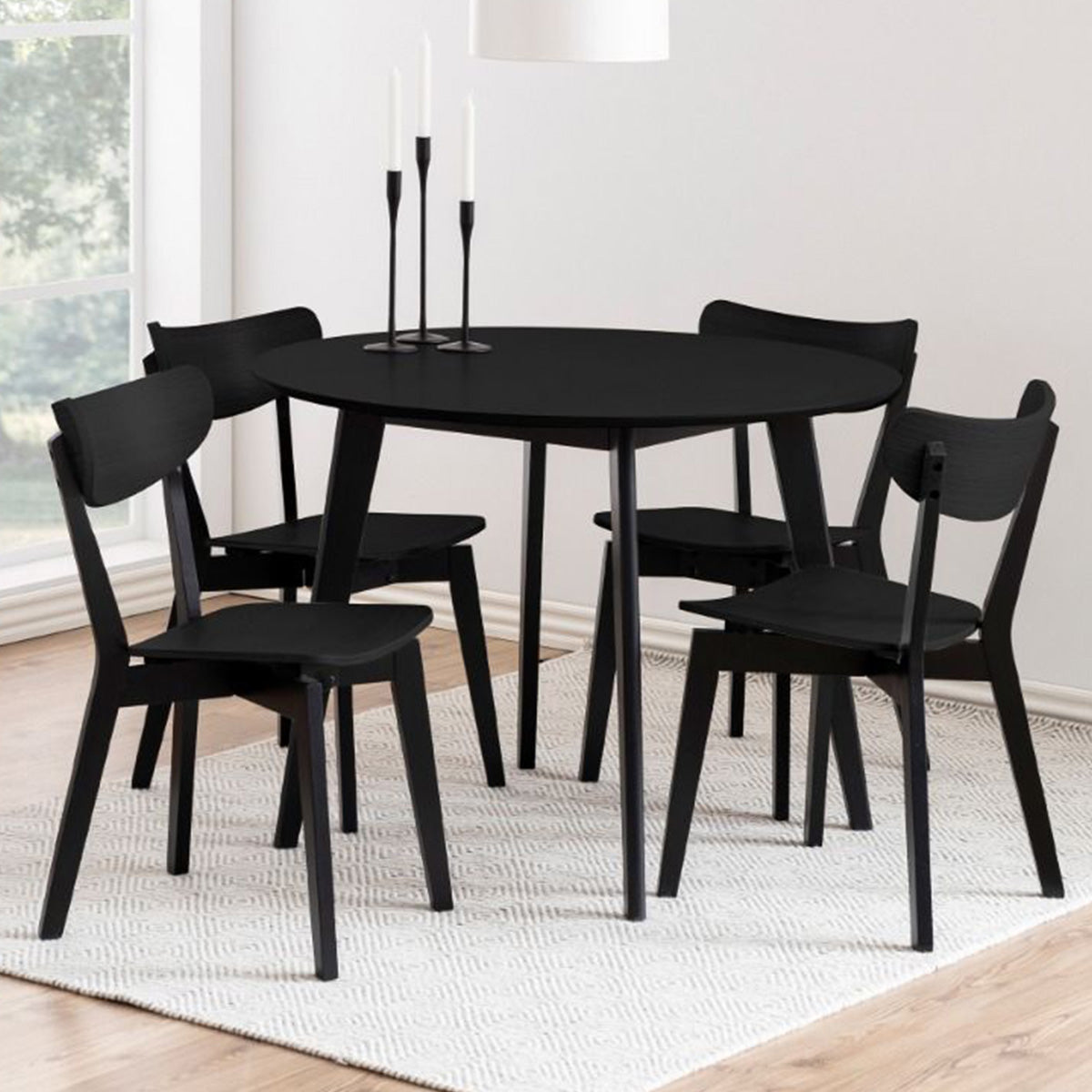 Wooden Dining Table 105cm Wide Round With 4 Roxby Dining Chairs - Roxby