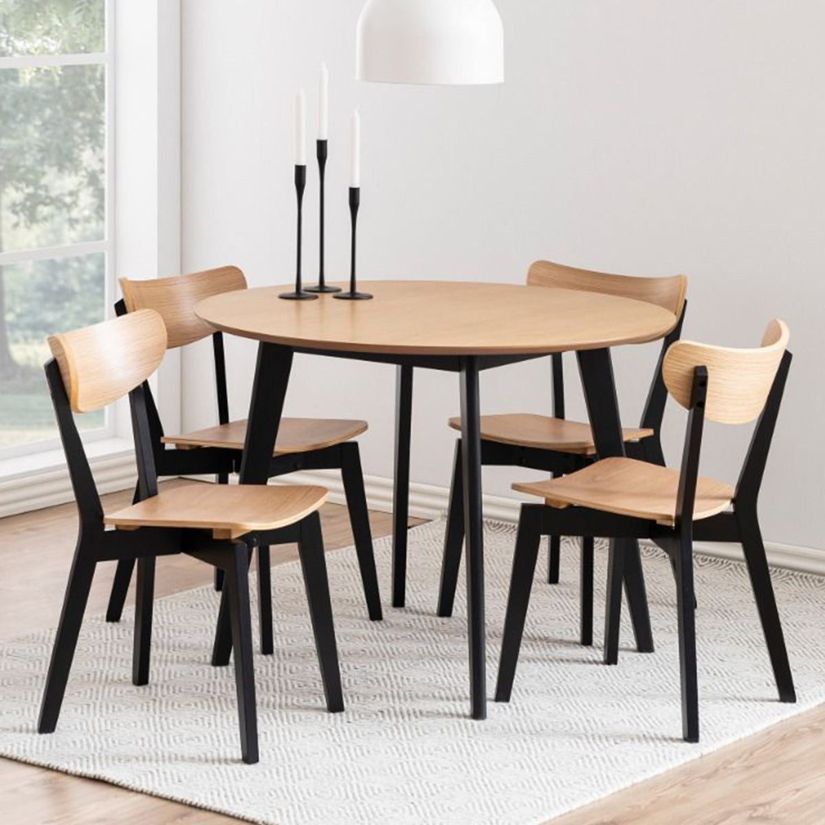 Wooden Dining Table 105cm Wide Round With 4 Roxby Dining Chairs - Roxby