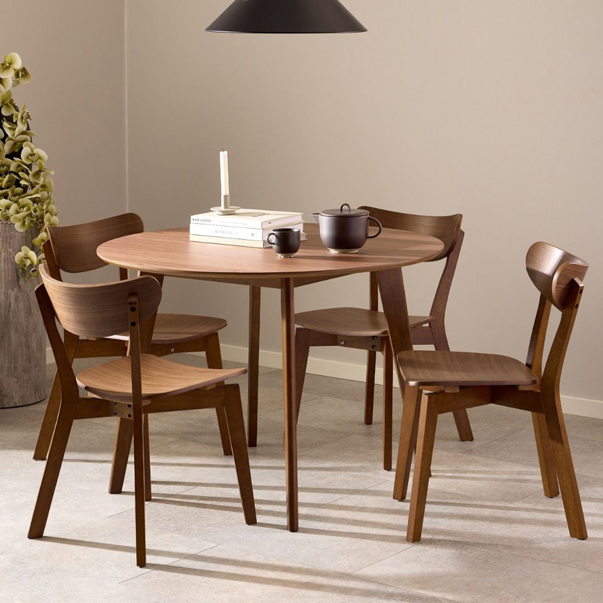 Wooden Dining Table 105cm Wide Round With 4 Roxby Dining Chairs - Roxby