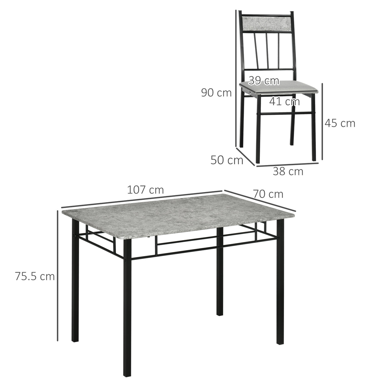 Wooden Dining Table 107cm Wide Rectangular With 4 Chairs - Velmora