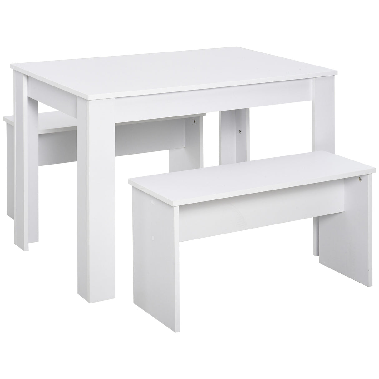 Wooden Dining Table 110cm Wide Rectangular With 2 Benches - Velmora