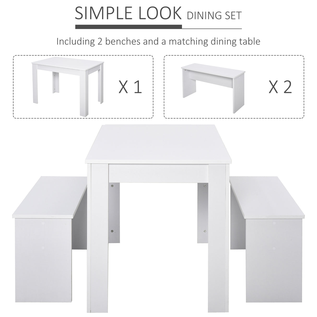 Wooden Dining Table 110cm Wide Rectangular With 2 Benches - Velmora