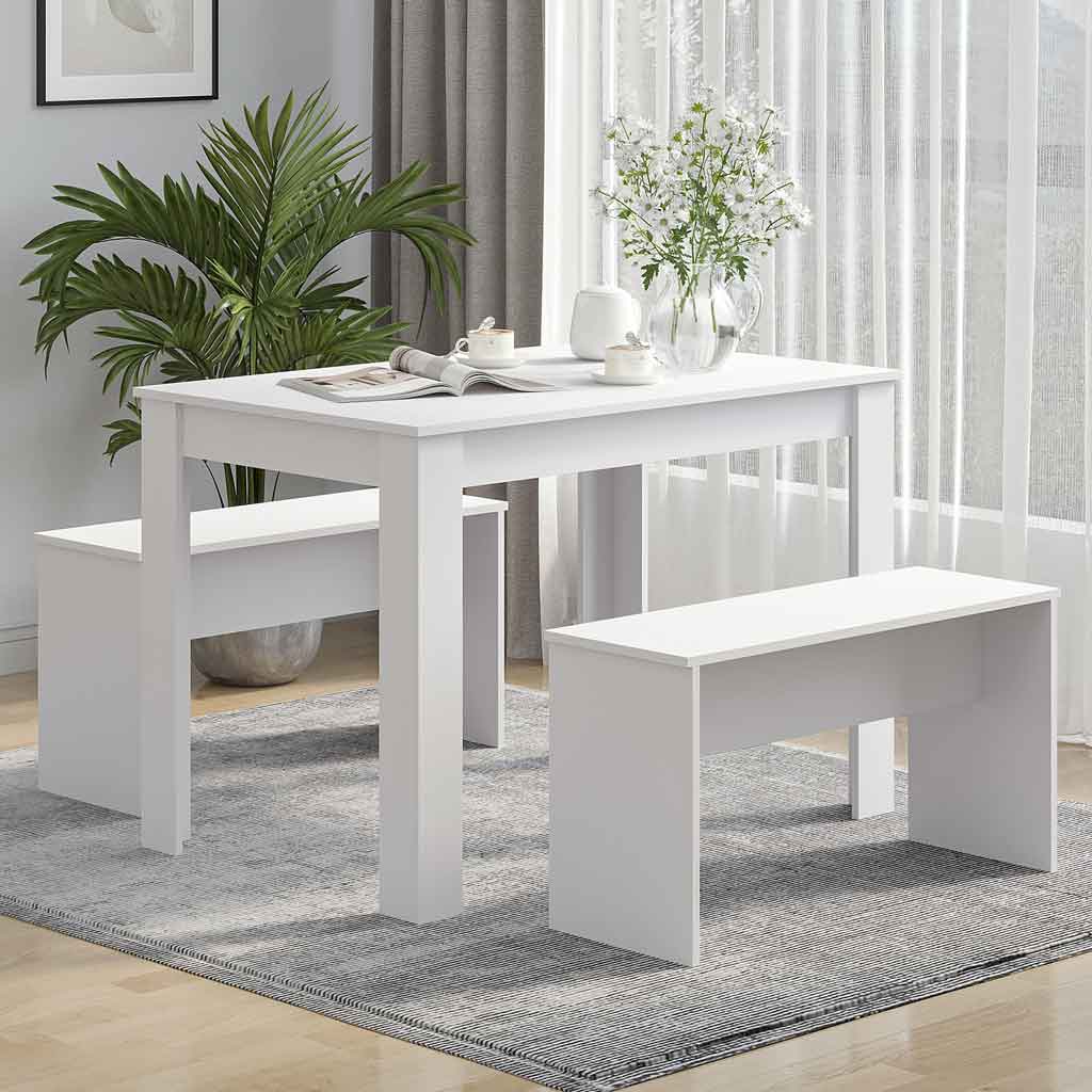 Wooden Dining Table 110cm Wide Rectangular With 2 Benches - Velmora