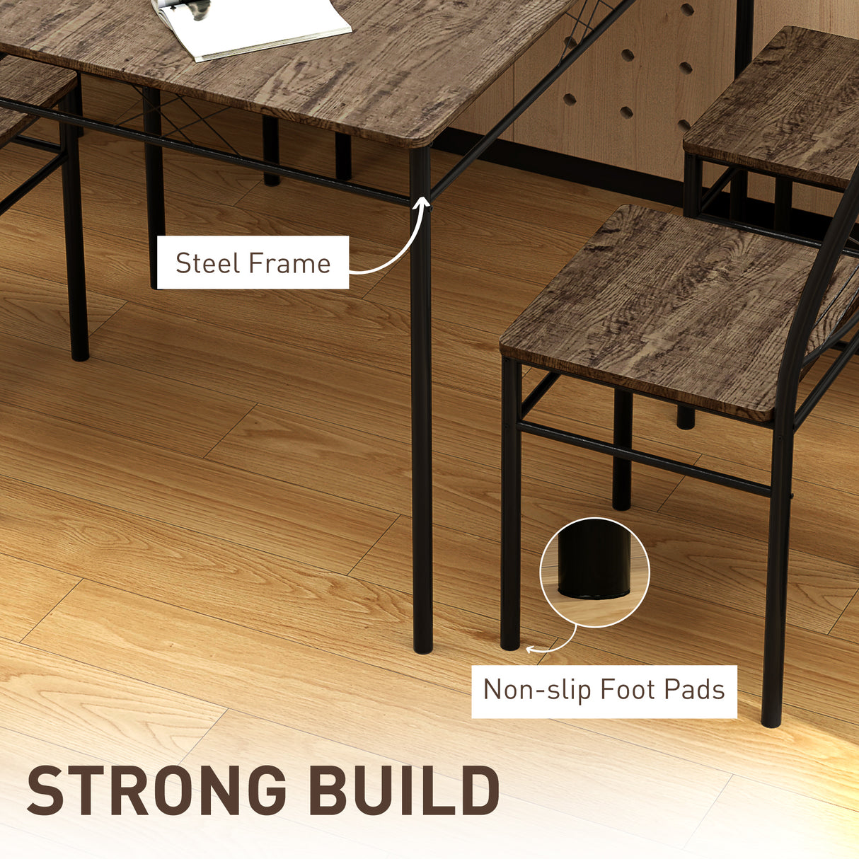 Wooden Dining Table 110cm Wide Rectangular With 4 Chairs And Metal Frame - Velmora