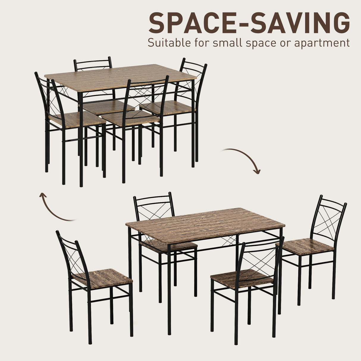 Wooden Dining Table 110cm Wide Rectangular With 4 Chairs And Metal Frame - Velmora