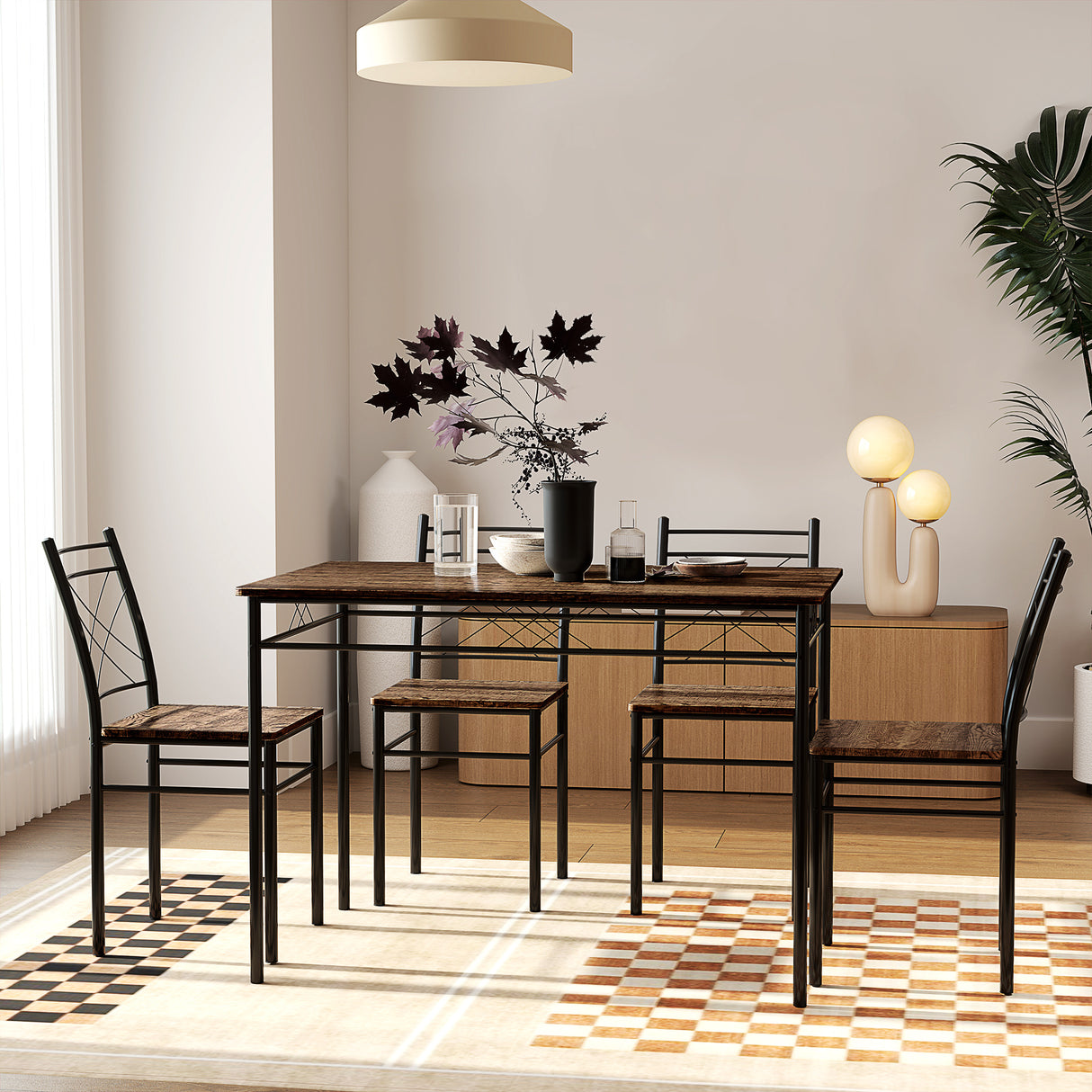 Wooden Dining Table 110cm Wide Rectangular With 4 Chairs And Metal Frame - Velmora