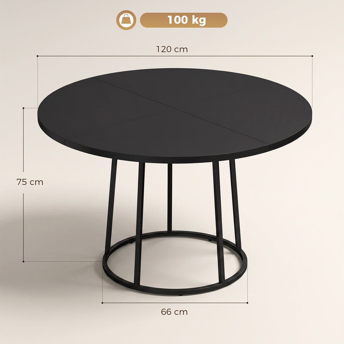 Wooden Dining Table 120cm Wide Round - Velmora