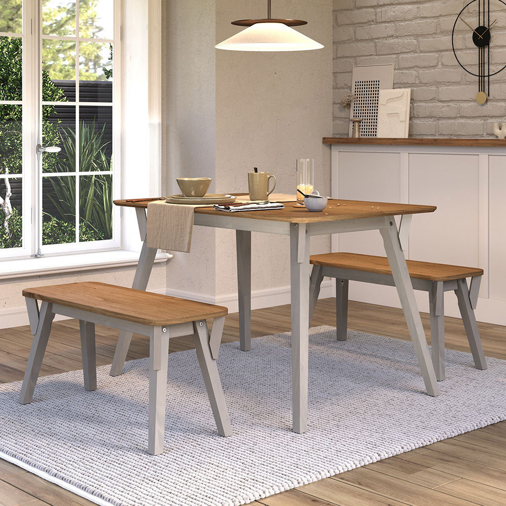 Wooden Dining Table 120cm Wide With 2 Dining Benches - Corona