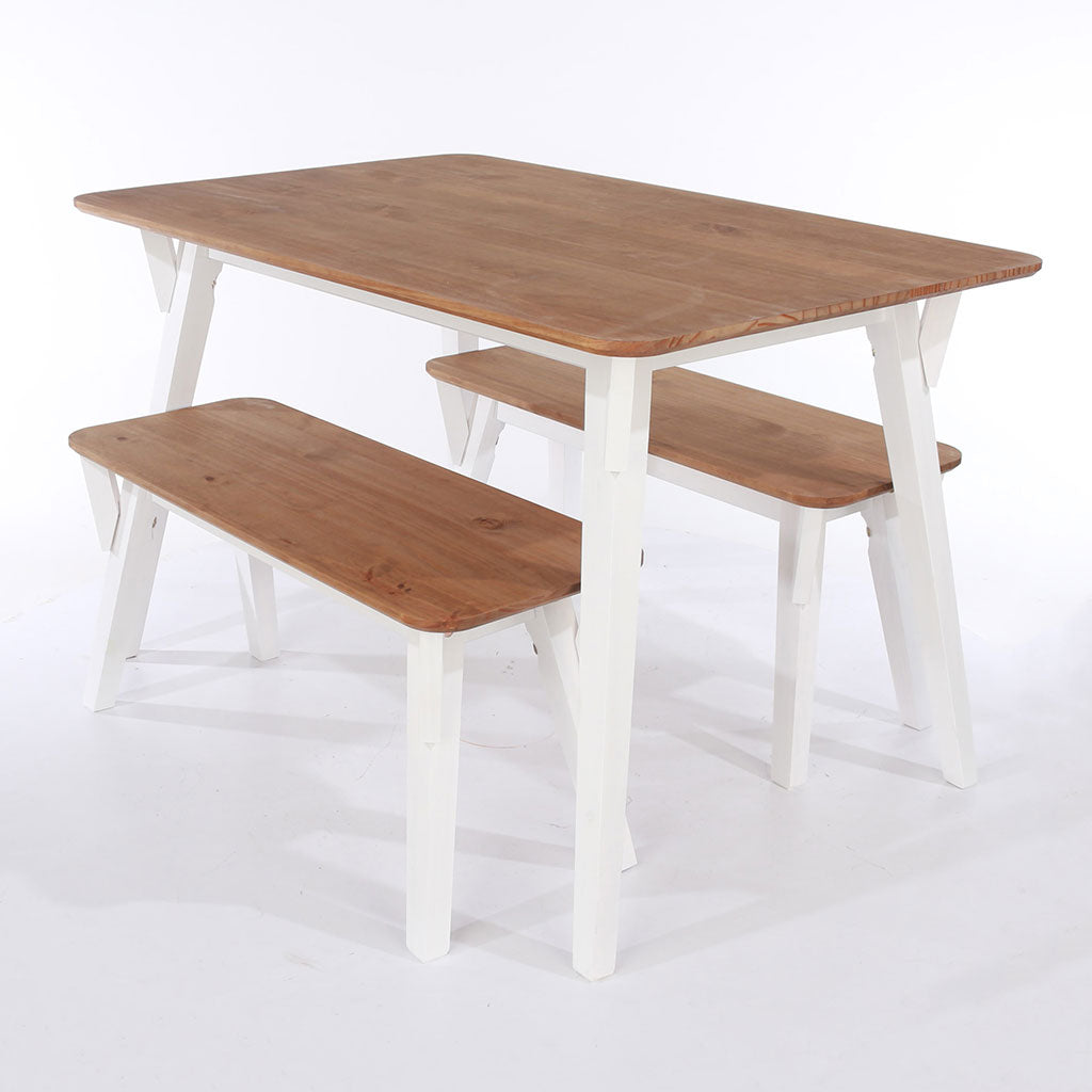 Wooden Dining Table 120cm Wide With 2 Dining Benches - Corona