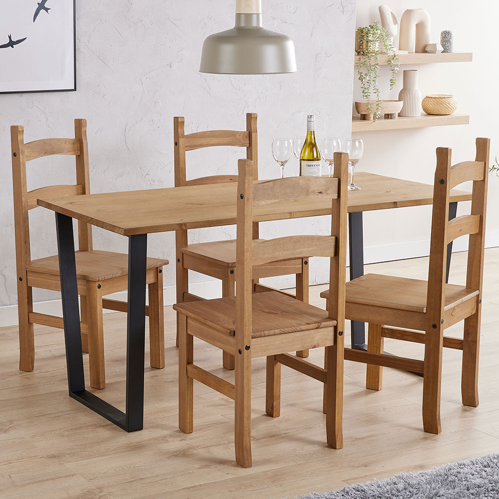 Wooden Dining Table 150cm Wide With 4 Corona Dining Chairs - Texas