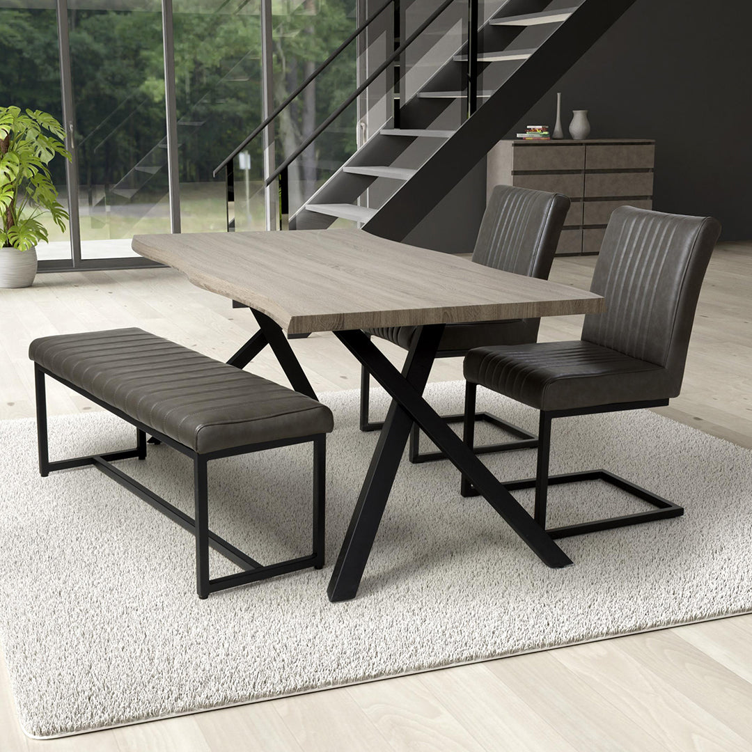 Wooden Dining Table With 2 Archer Grey Chairs And Bench - Narvik