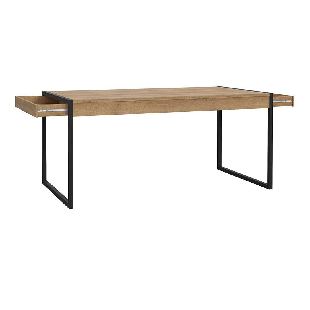 Wooden Dining Table for 4 to 6 People With 2 Drawers Rectangular - Duncan