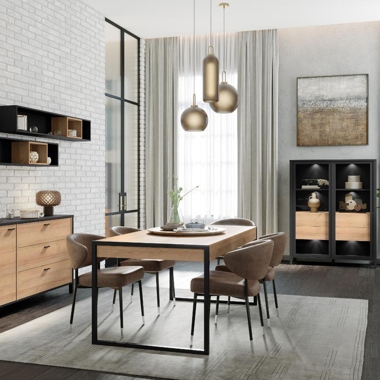 Wooden Dining Table for 4 to 6 People With 2 Drawers Rectangular - Duncan