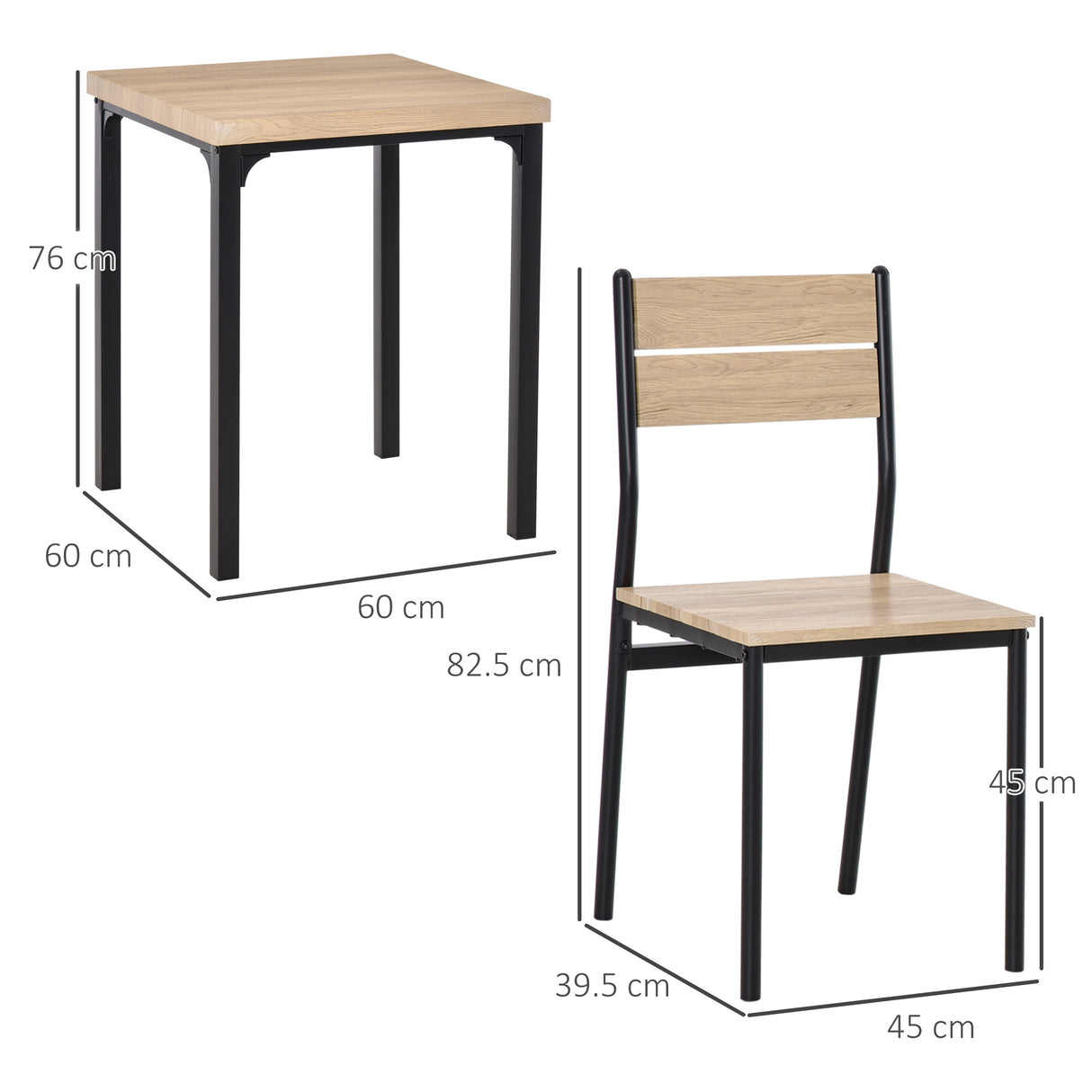 Wooden Dining Table 60cm Wide Square With 2 Chairs - Velmora