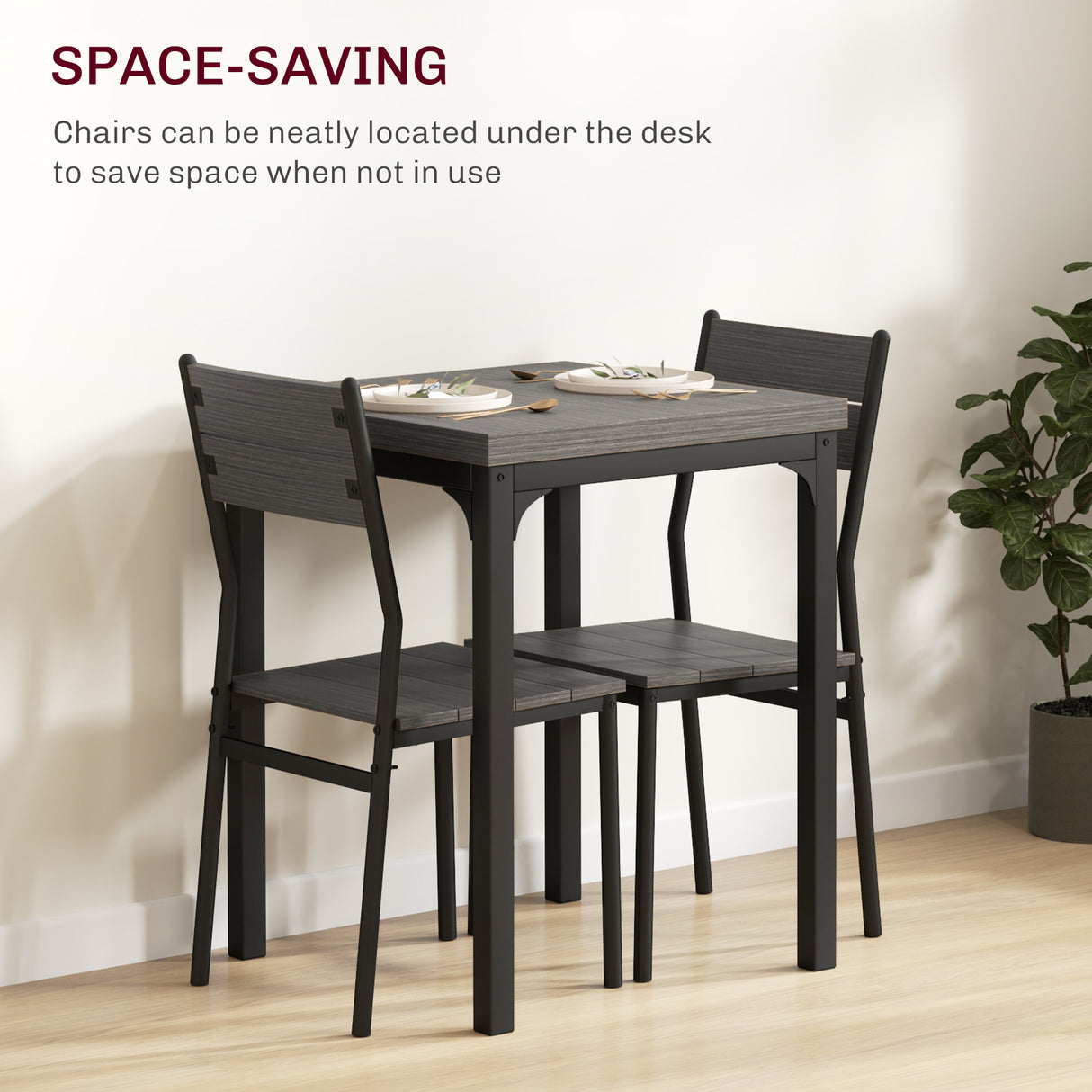 Wooden Dining Table 60cm Wide Square With 2 Chairs - Velmora