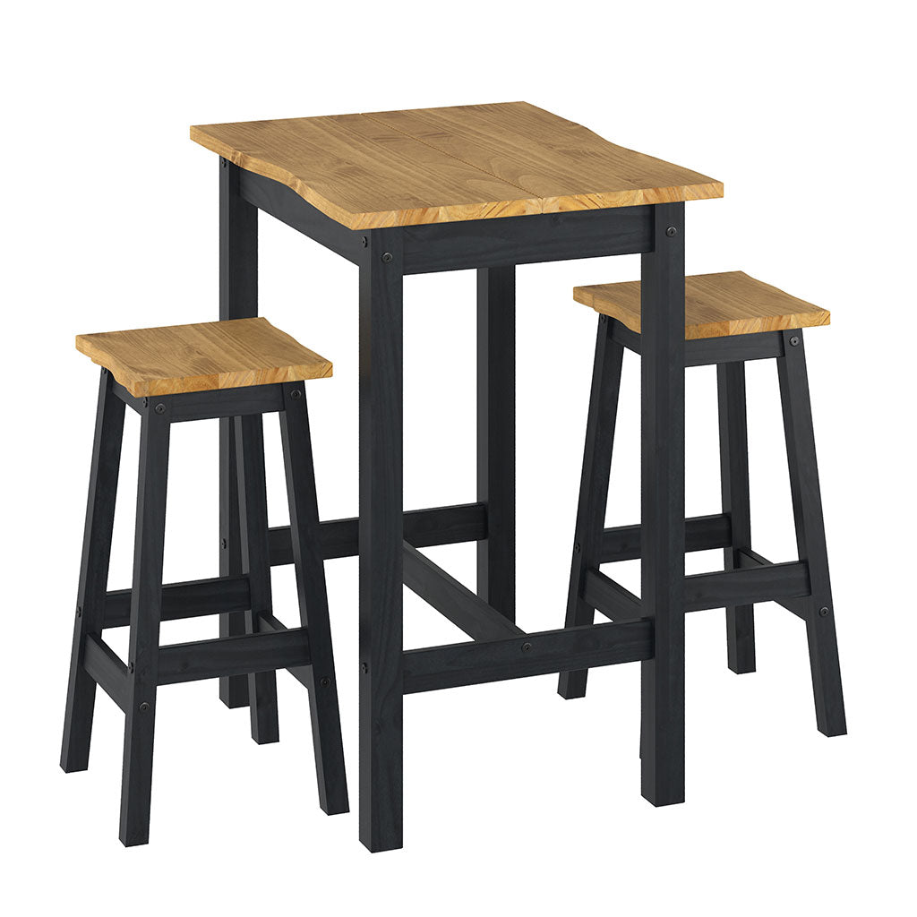 Wooden Dining Table 80cm Wide Curved Edged With 2 Dining Stools - Corona