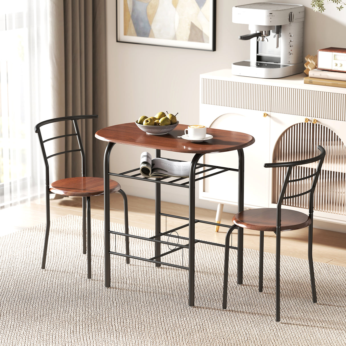 Wooden Dining Table 80cm Wide Rectangular With 2 Chairs - Velmora
