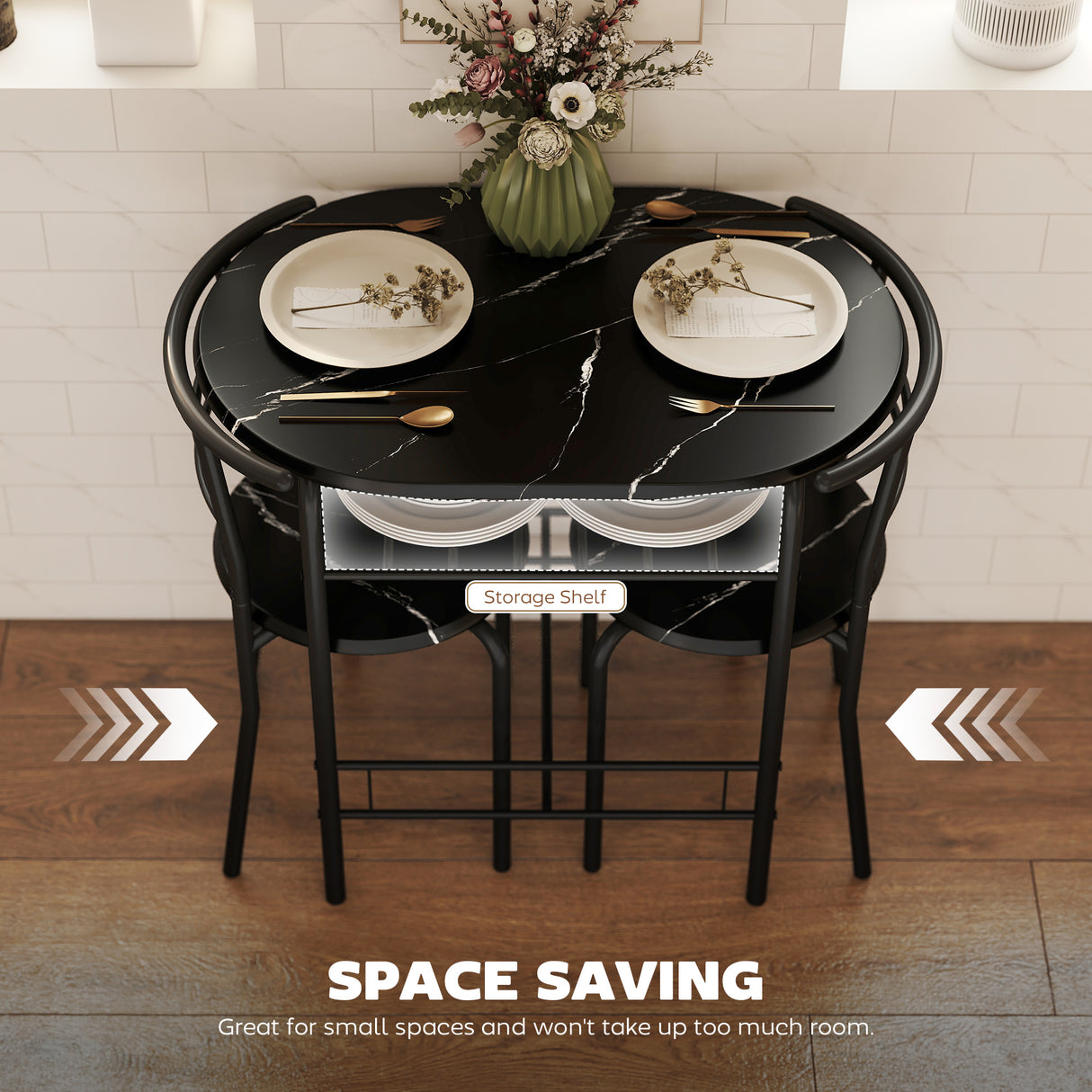 Wooden Dining Table 80cm Wide Rectangular With 2 Chairs - Velmora