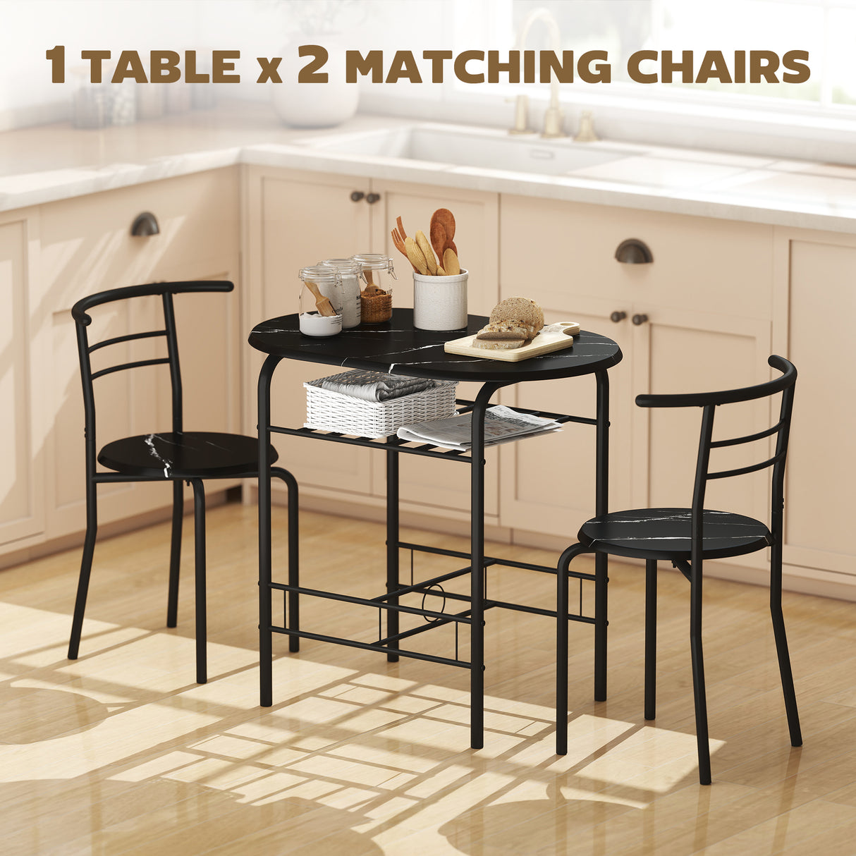 Wooden Dining Table 80cm Wide Rectangular With 2 Chairs - Velmora