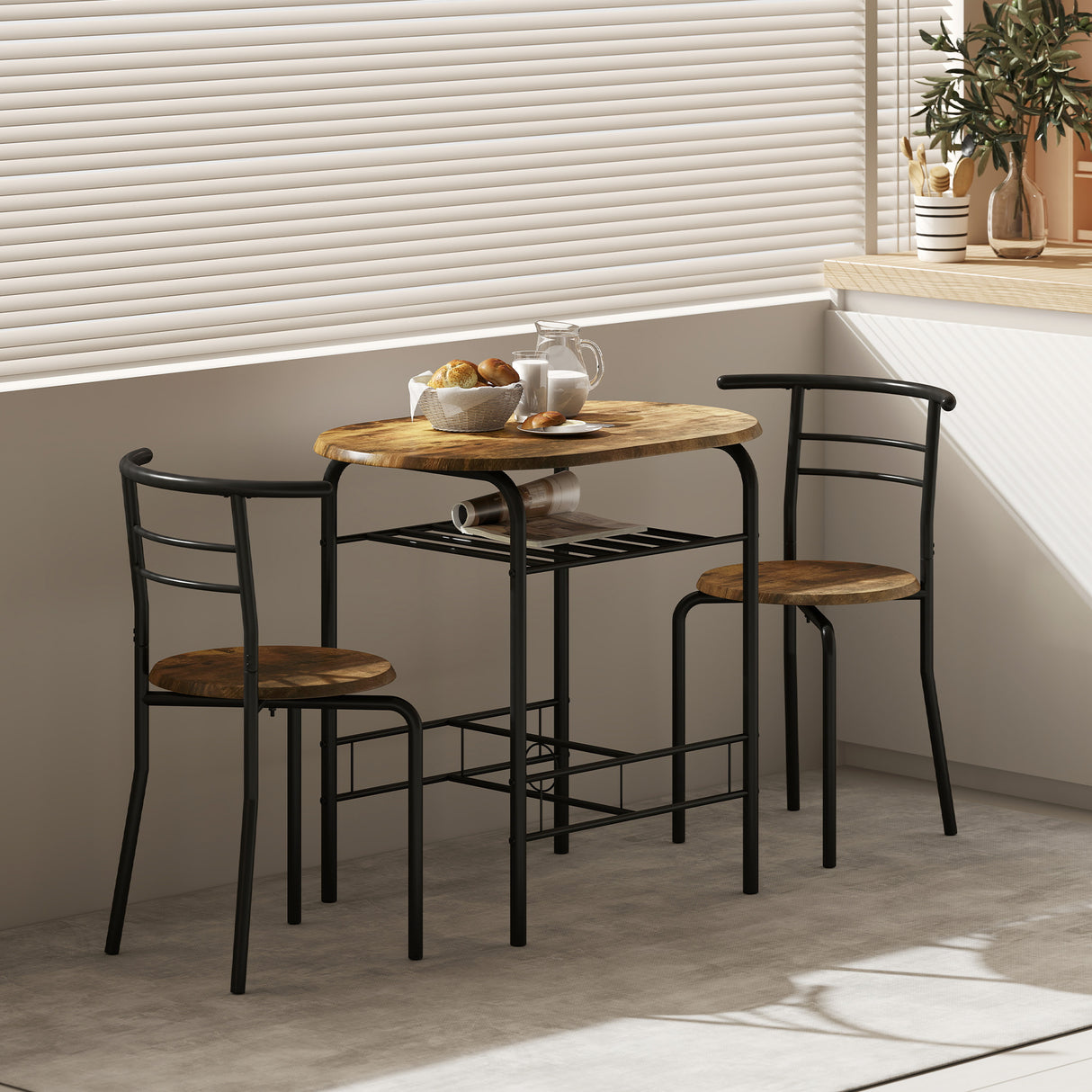 Wooden Dining Table 80cm Wide Rectangular With 2 Chairs - Velmora