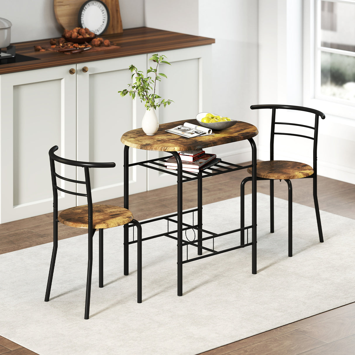 Wooden Dining Table 80cm Wide Rectangular With 2 Chairs - Velmora
