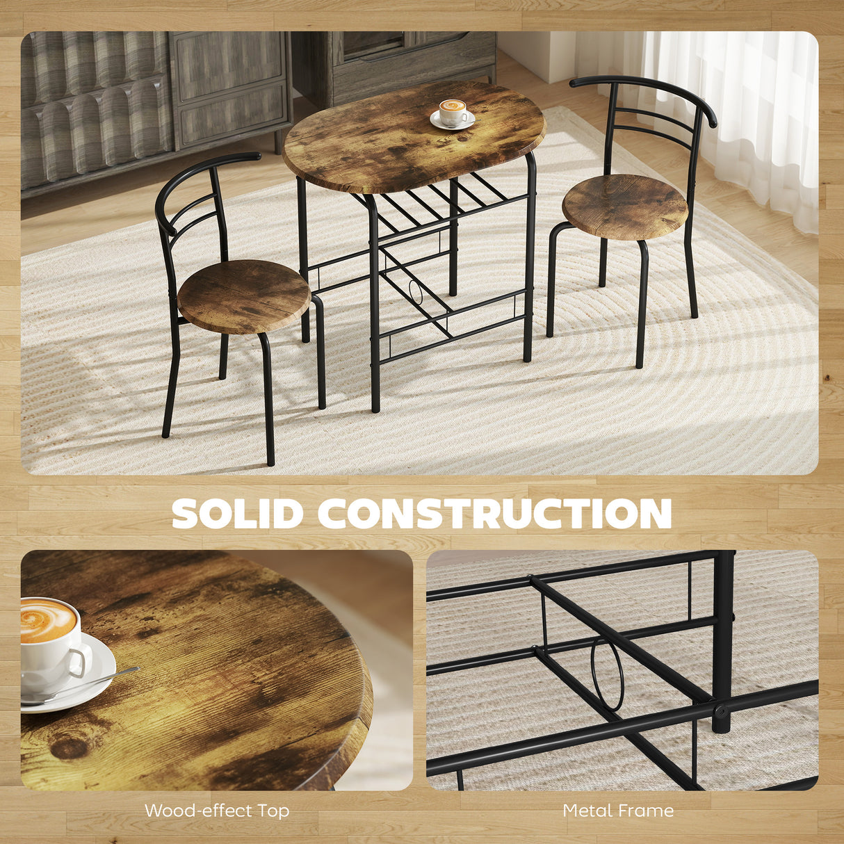 Wooden Dining Table 80cm Wide Rectangular With 2 Chairs - Velmora
